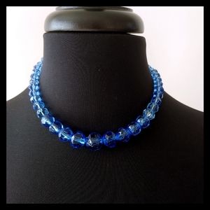 ❄️Vtg. Stunning Blue Austrian Glass Bead Choker Necklace